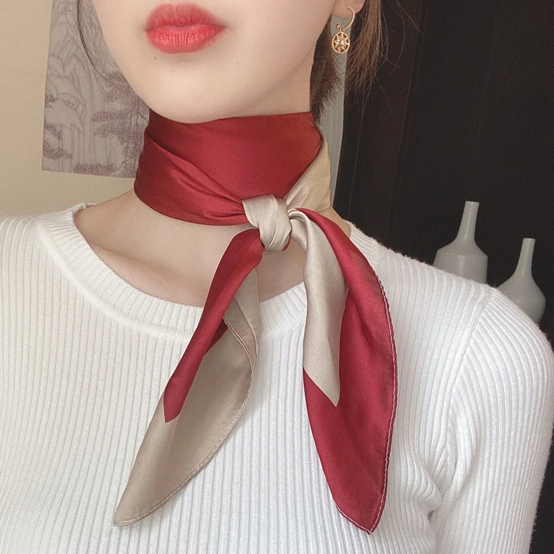 2023春秋季新款丝巾女小方巾防晒围脖薄款百搭时尚