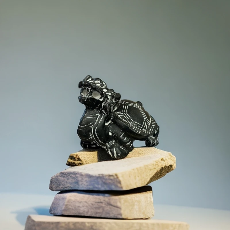 绛石記青石雕刻16cm龙龟摆件可流水中式神兽手工乔迁送礼家居摆件