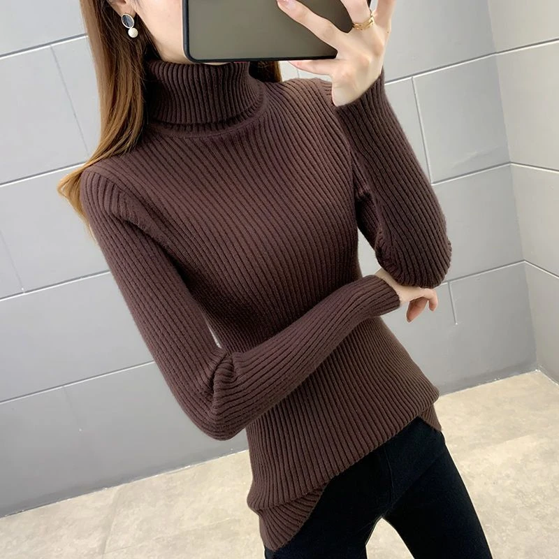 黑色高领秋冬百搭显瘦韩版长袖毛衣女修身加厚针织衫套头打底上衣