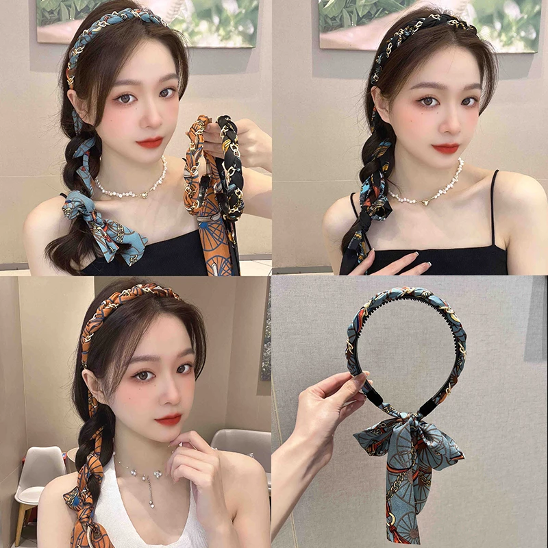 【新疆包邮】复古链条飘带发箍女绑发一体系带头箍夏天碎花百搭
