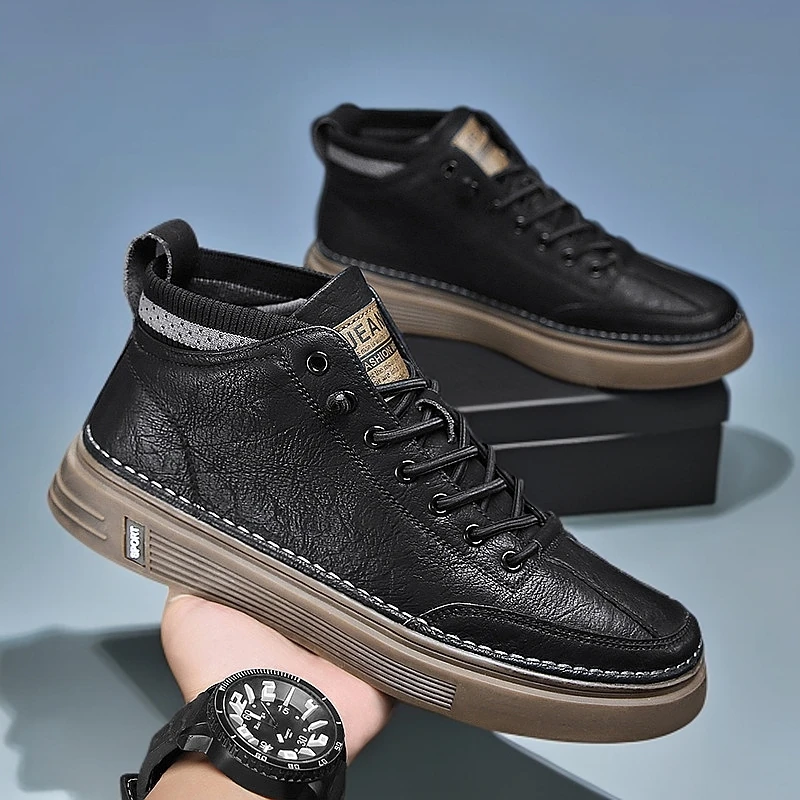 新款夏季男鞋春季工作潮流高帮板鞋休闲皮鞋马丁靴百搭潮鞋码XY