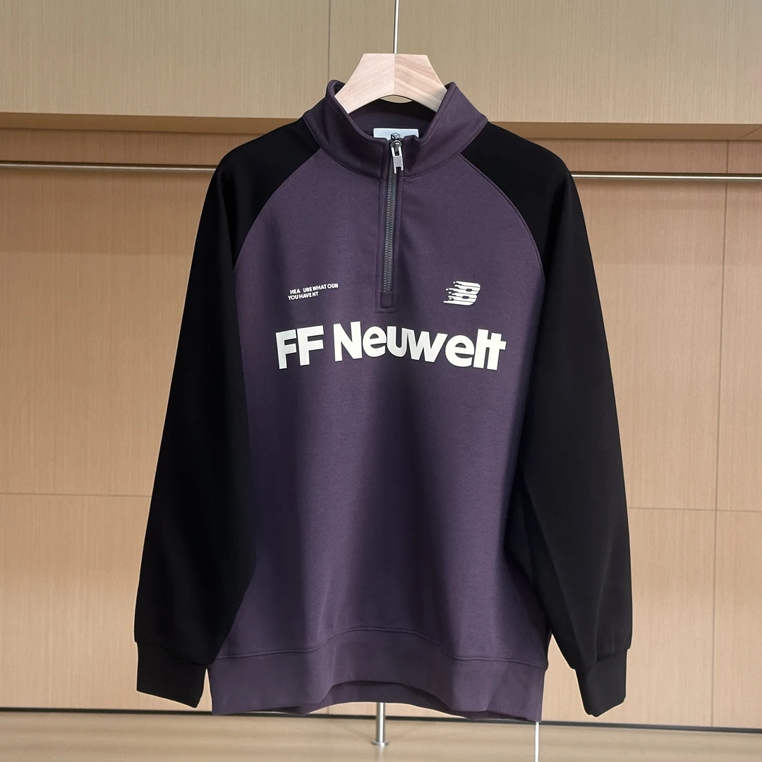 HUYA早秋2024新款拼接半拉链上衣百搭休闲宽松立领男士卫衣80018