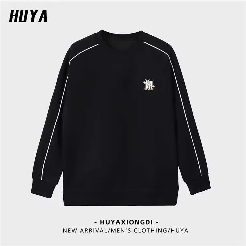 HUYA卫衣男秋刺绣撞色明线设计感休闲男士圆领体恤JS6608