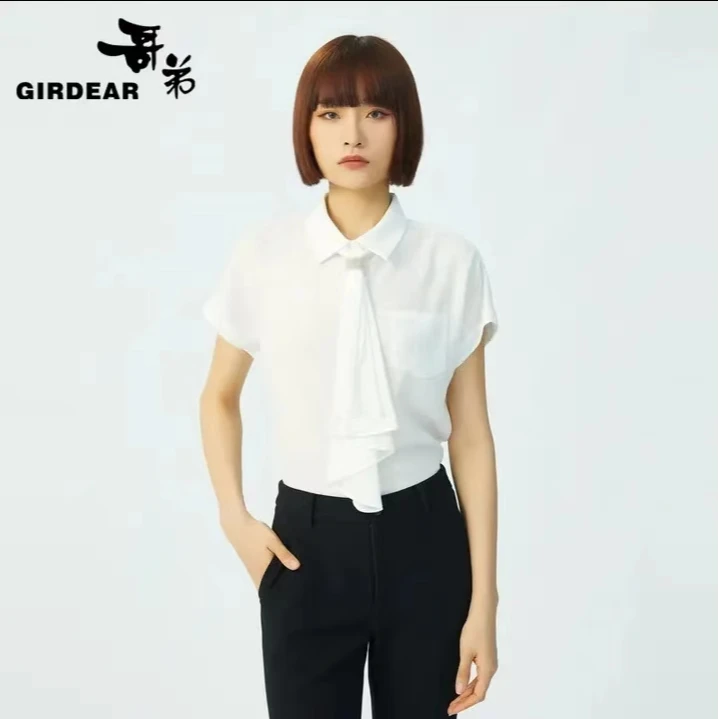 GIRDEAR/哥弟新款带钻飘带衬衫1300546