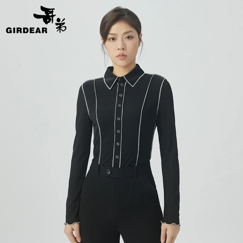GIRDEAR/哥弟明线设计线条式山车压线工艺丝网衬衫1300937