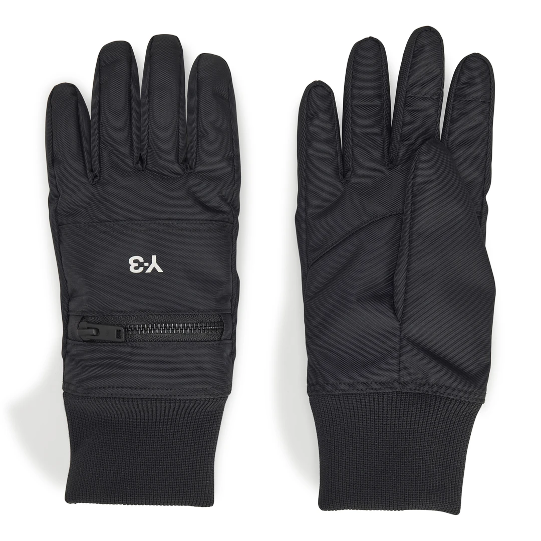 Y-3/Y-3（51-IY9272）黑色经典LOGO拉锁分指保暖时尚运动手套
