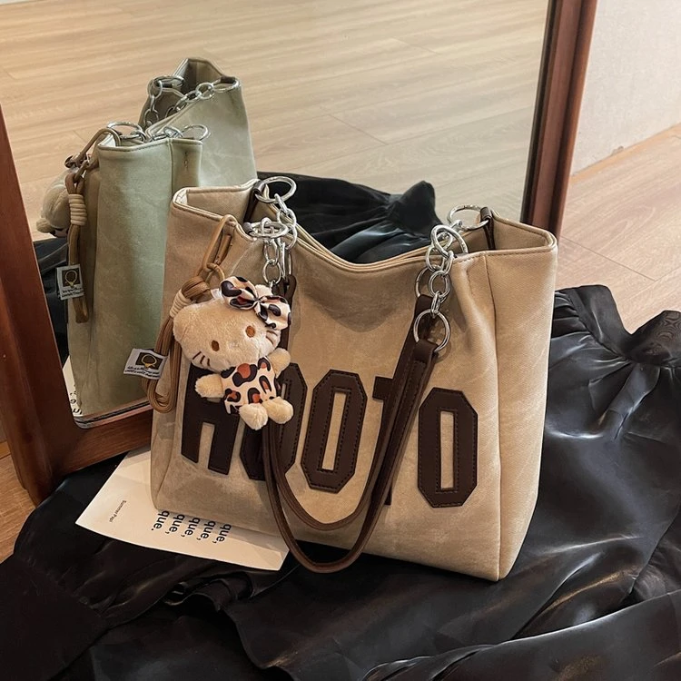 通勤休闲大容量牛仔布腋下包女包2024秋冬新款学生上课字母托特包