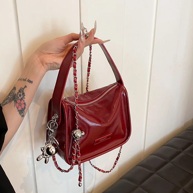 KOSK包包女百搭韩版气质红色单肩斜挎小方包女士小众网红洋气夏季