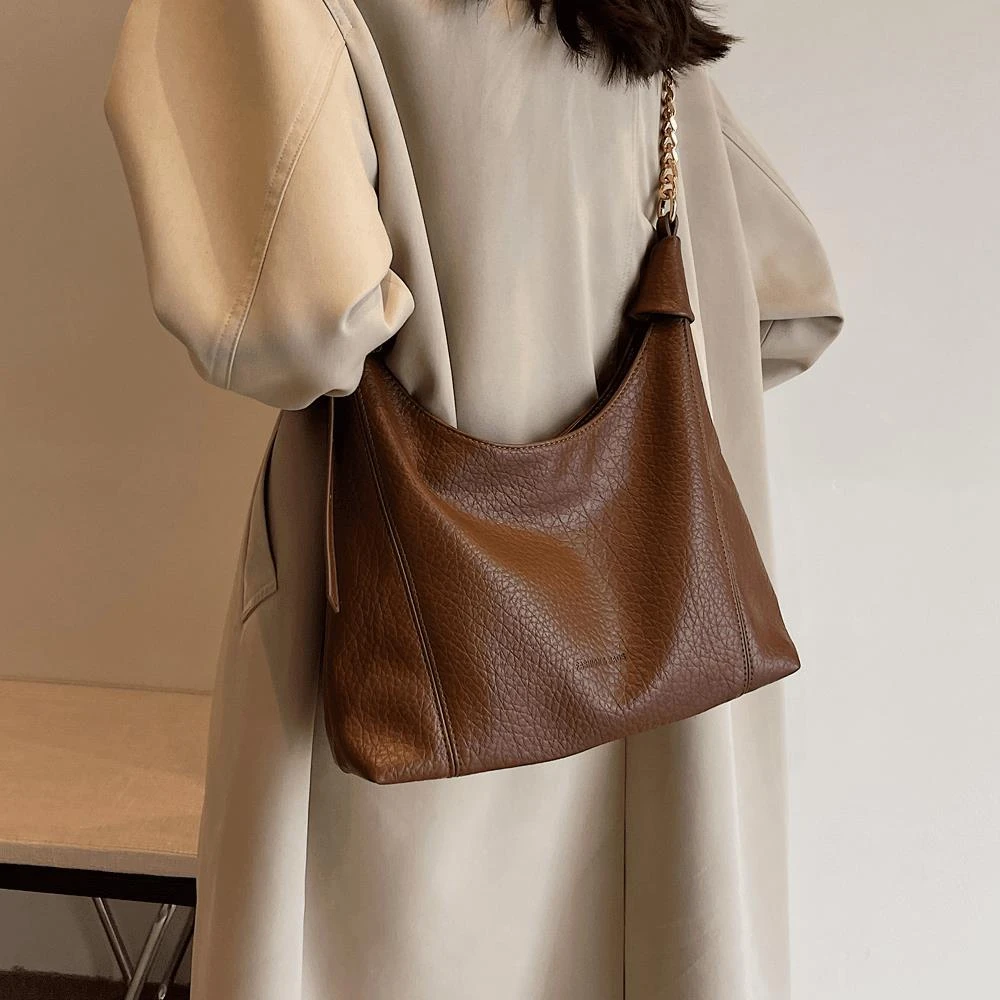 时尚通勤大容量包包女2023新款复古荔枝纹设计托特包高级感单肩包