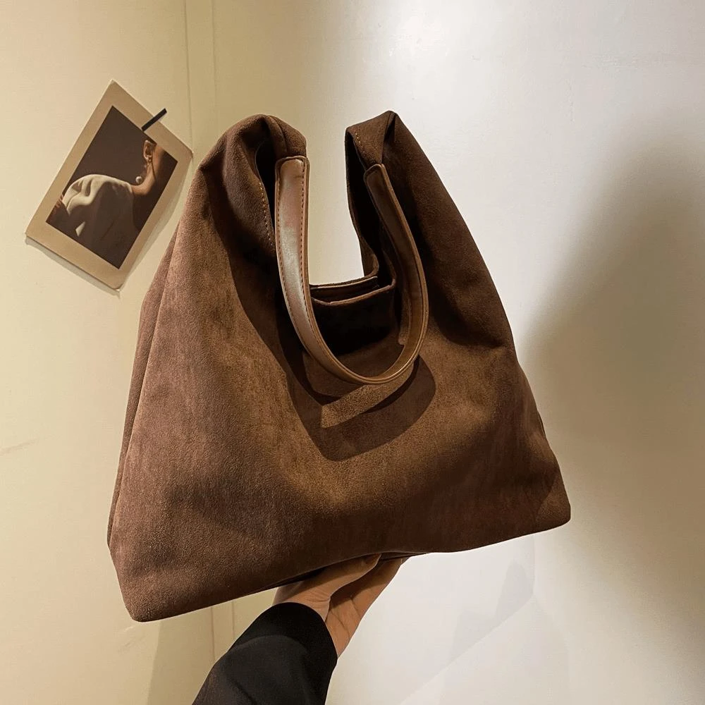 INBORNLUCK小众绒面包包女新款时尚大容量单肩腋下包通勤托特包