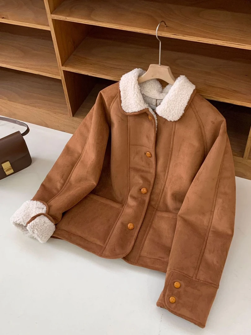 国内自制 韩国东大门棕色保暖秋冬简约外套