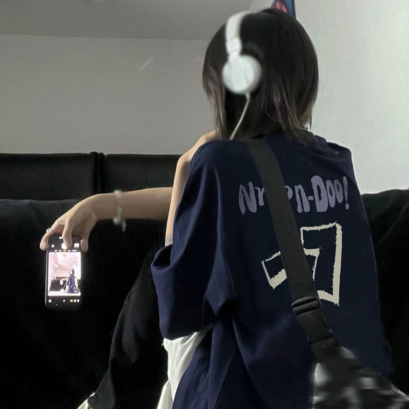 佐朗格奴/纯棉220克夏季休闲半袖上衣港风慵懒风情侣短袖T恤衫女