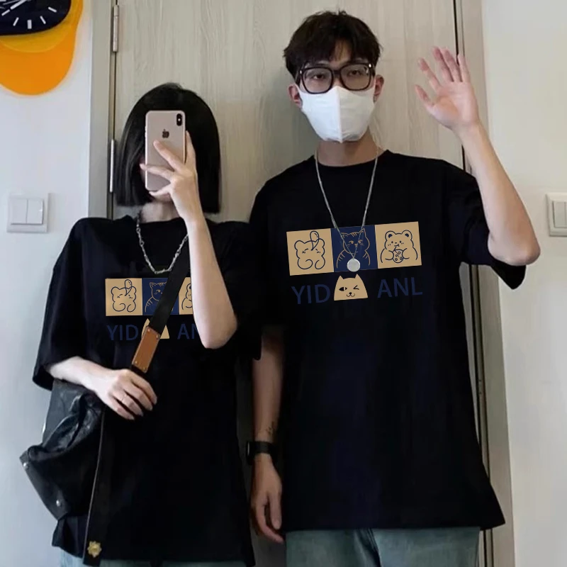 佐朗格奴/情侣T恤女卡通印花2024夏新款简约百搭上衣圆领体恤短袖