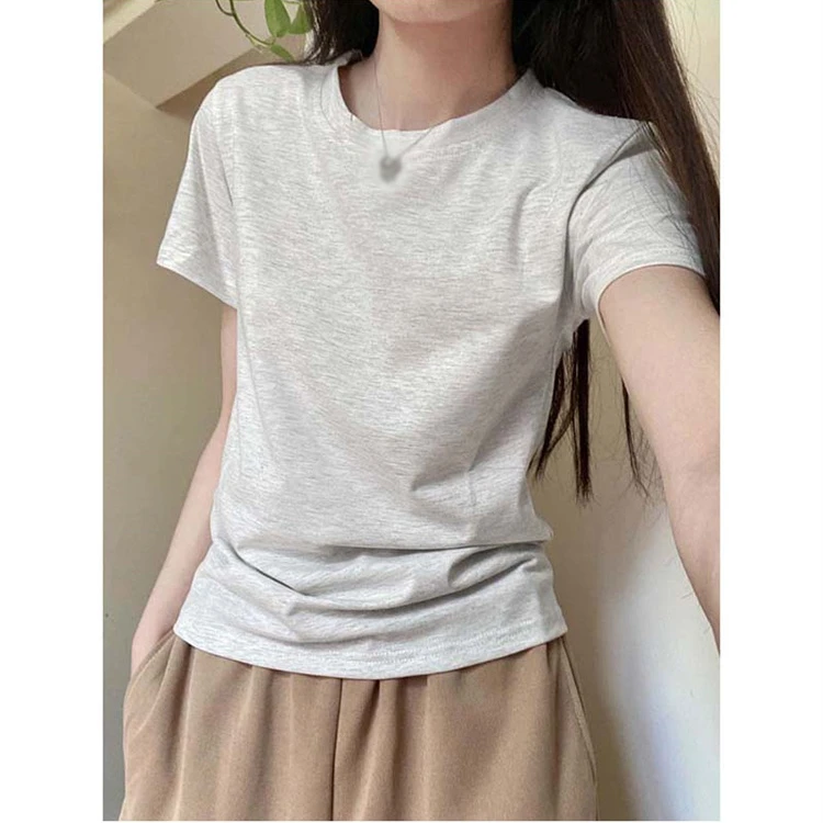 佐朗格奴/夏款高级感修身辣妹短袖休闲紧身正肩t恤女装圆领上衣潮