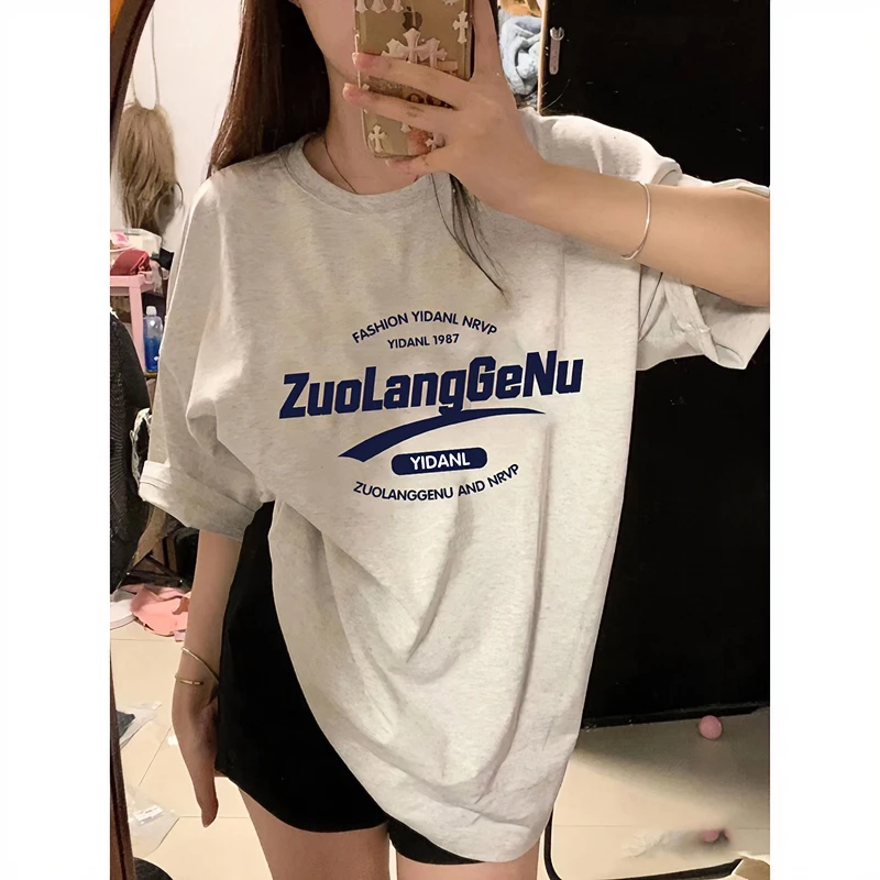 佐朗格奴【达人专属】港风复古小众上衣印花设计百搭情侣短袖T恤女