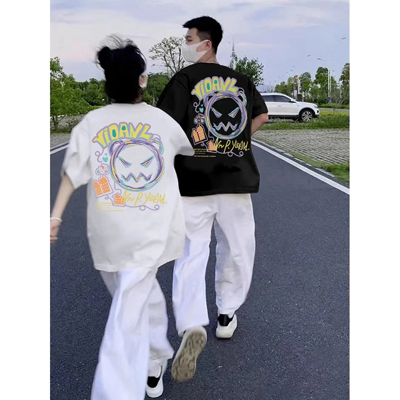 佐朗格奴/涂鸦印花短袖t恤衫夏季宽松纯棉百搭怪味少女慵懒风上衣