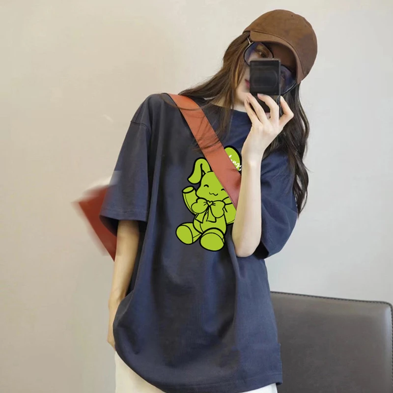 佐朗格奴/纯棉藏青色个性印花短袖T恤女夏季情侣款百搭上衣ins潮