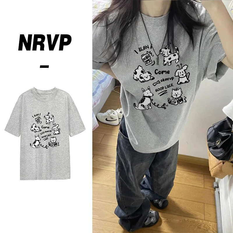 佐朗格奴/纯棉220克夏季有趣狗狗印花短袖宽松显瘦圆领上衣女T恤