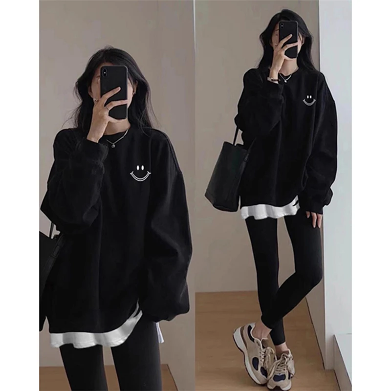 佐朗格奴男女同款宽松卫衣圆领国潮牌黑色显瘦外穿中长款加厚长袖