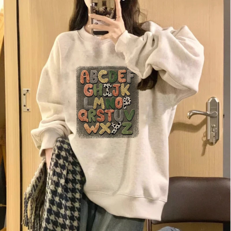 佐朗格奴小众彩字母长袖上衣春秋季百搭慵懒风oversize圆领卫衣女