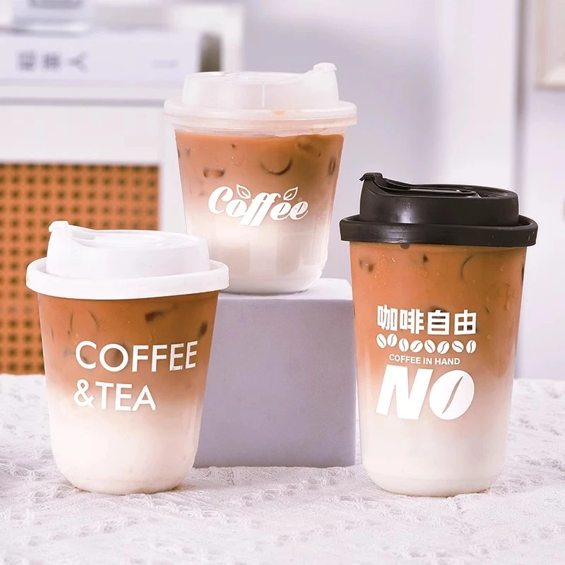 【公路咖啡专属】一次性家用胖胖杯咖啡冷饮杯U型打包带盖商用