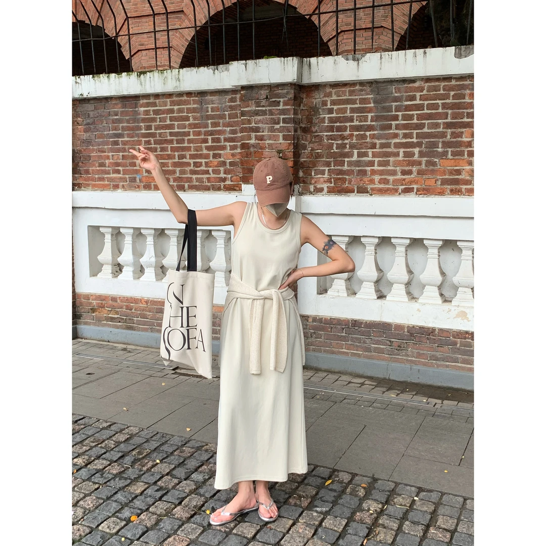 2024夏季新款韩版长款圆领套头显瘦无袖背心连衣裙女气质百搭时尚