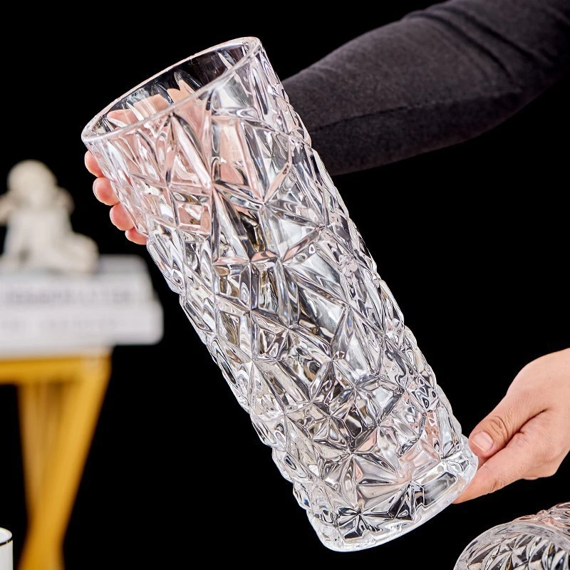 高端冰纹玻璃花瓶捷克透明加厚创意大号客厅百合富贵竹鲜花桌摆件