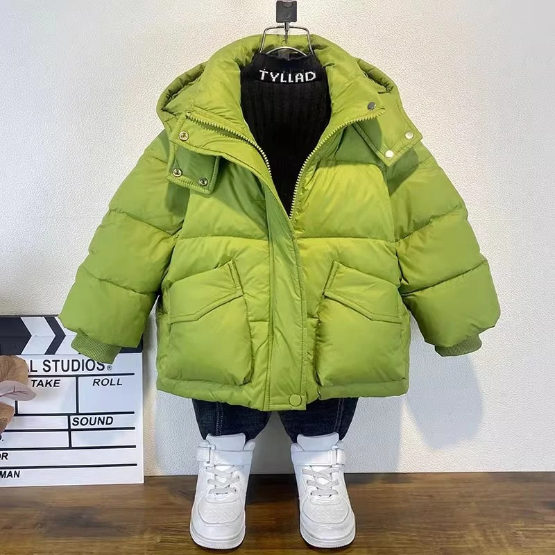 男童冬季加绒棉服儿童洋气冬装新款加厚保暖外套中大童装棉衣连帽