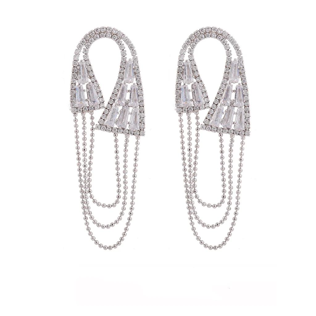 铜合金合成锆石耳饰 时尚轻奢百搭高级感流苏耳环E85