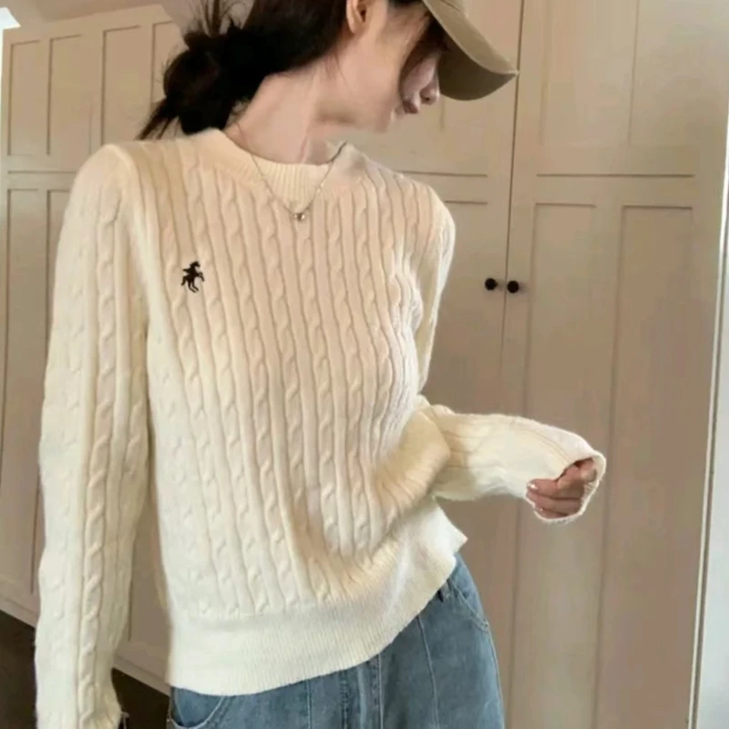 麻花毛衣秋冬新款针织衫长袖打底衫显瘦宽松套头圆领慵懒风A9-10