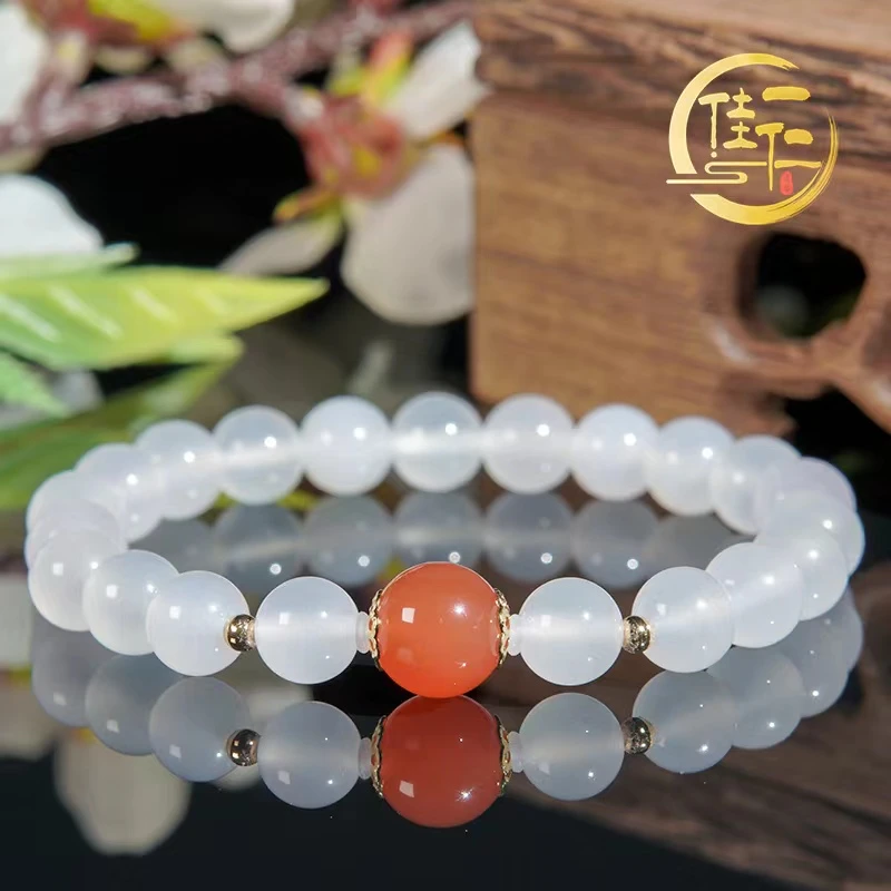【佳仁甄选】红运当头天然白红玛瑙单圈手串手链网红女款（正品带证