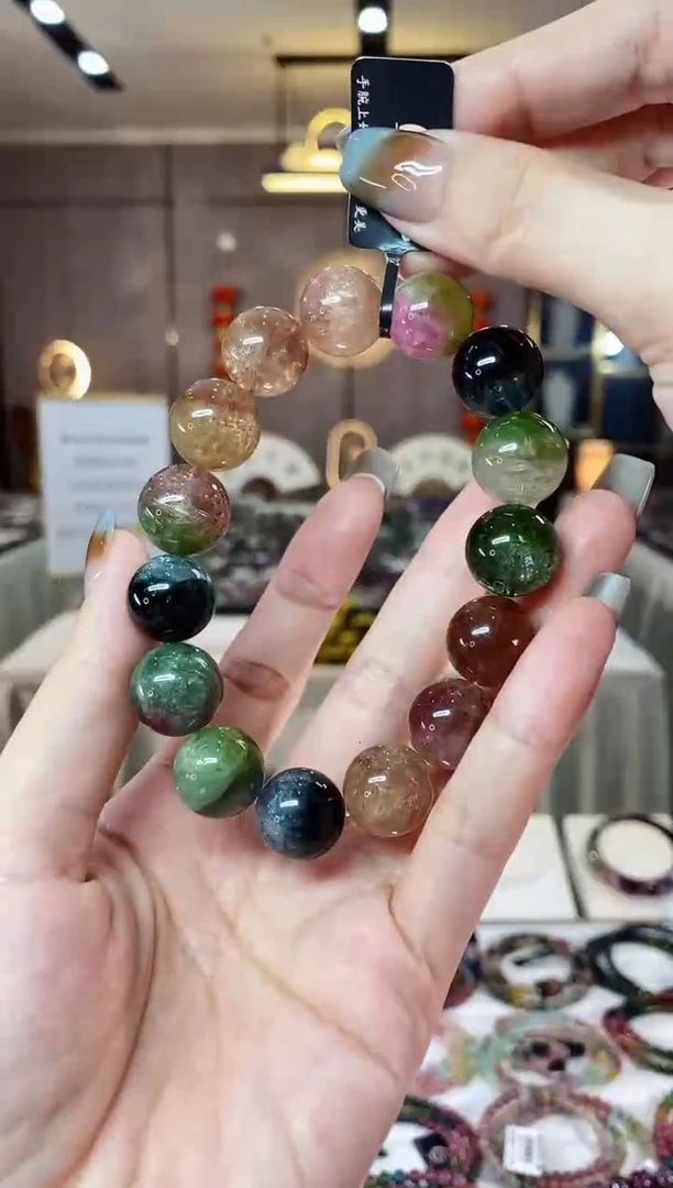 【闪购商品】碧玺收藏级西瓜单圈手串14mm+未镶嵌一物一证D