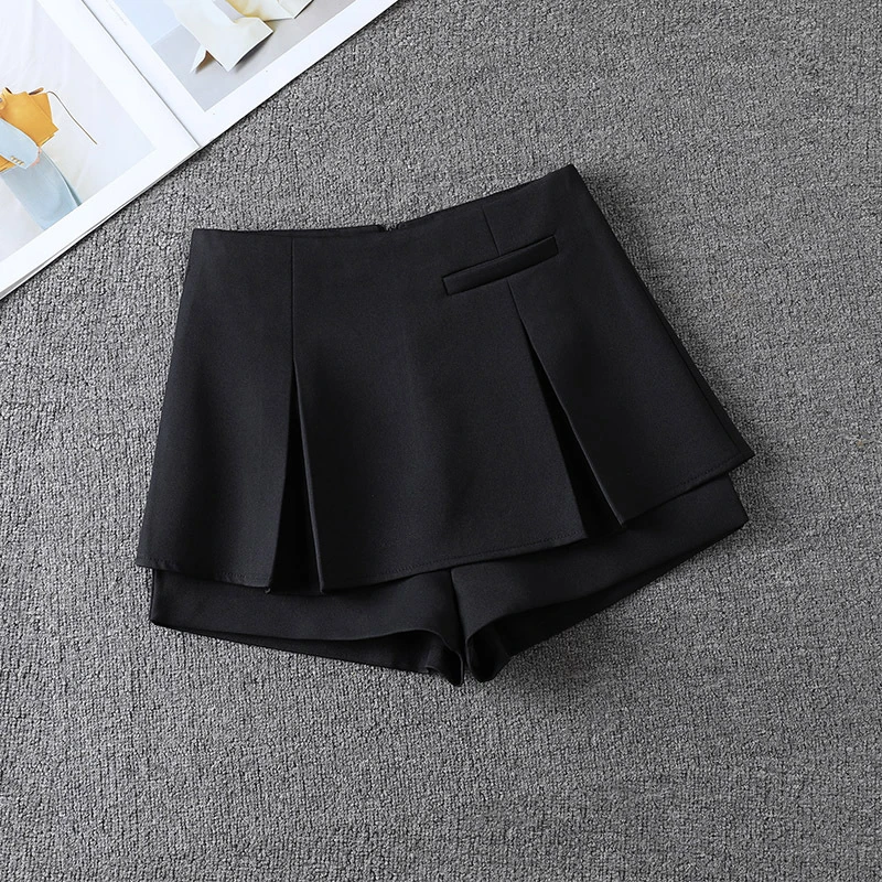 黑色高腰百褶短裤裙女2025夏季新款爆网红韩版百搭宽松显瘦阔腿裤