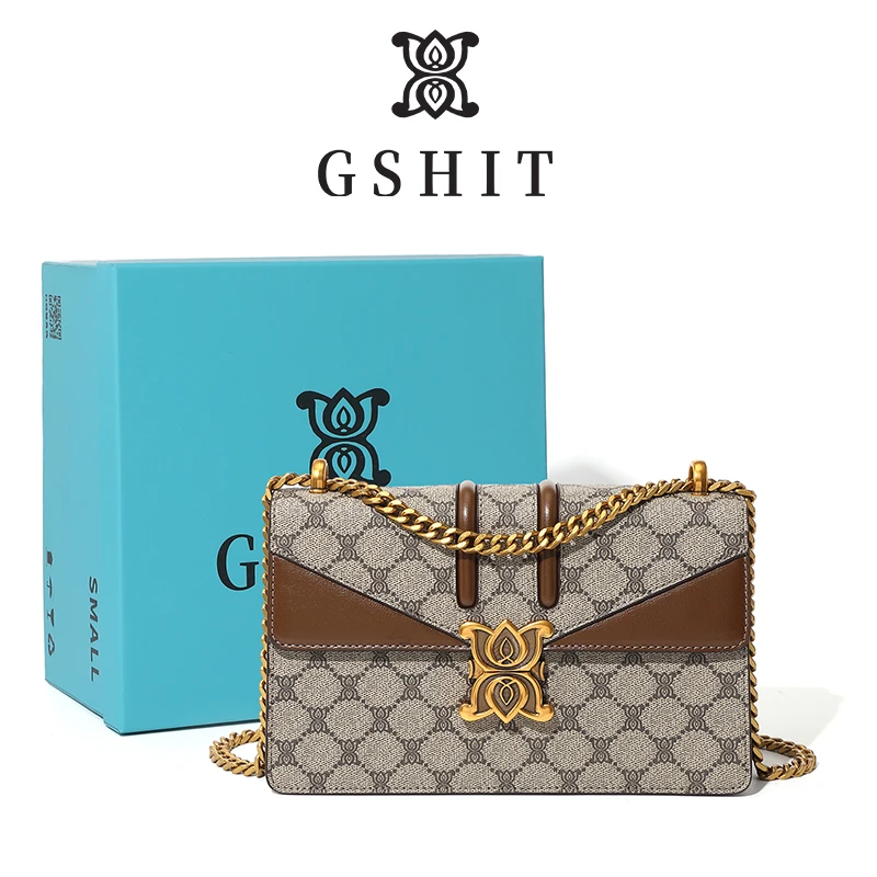 GSHIT/古仕特新款百搭酒神包时尚休闲单肩斜挎链条包美拉德棕2696