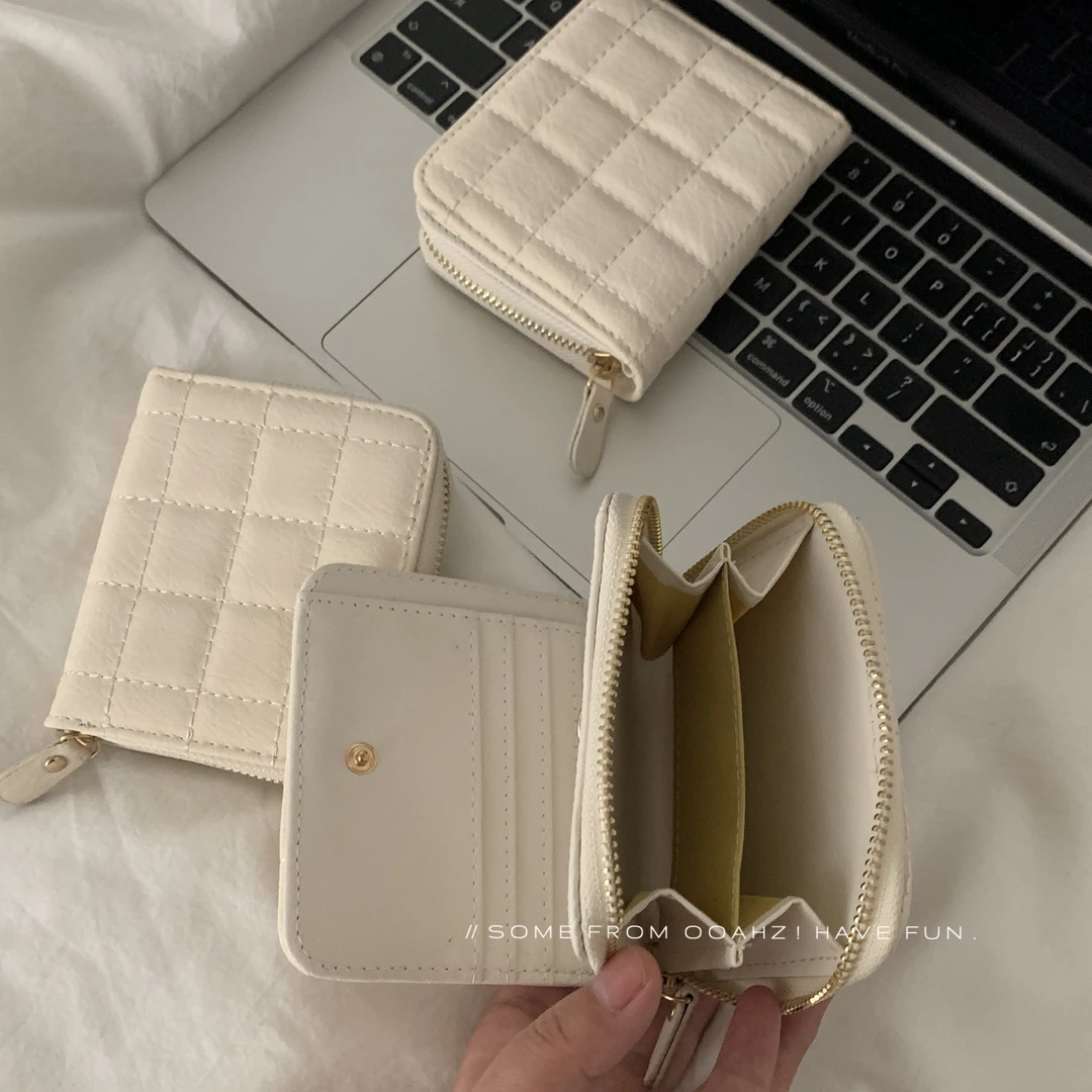 奶油华夫千层~小钱包 短款pu拉链可爱零钱包 多隔层卡包小巧便携