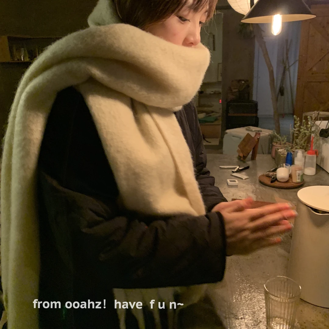 好热好热～奶油芝士仿马海毛 ooahz自制韩国厚实情侣款纯色大围巾