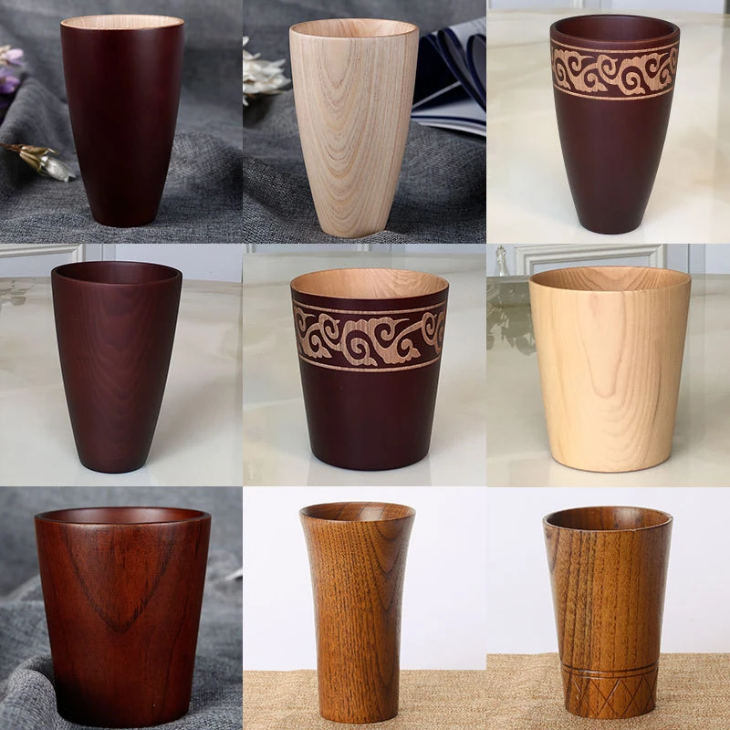 创意中式茶杯 圆柱形随手杯子木制防烫木杯情侣复古家用简约防摔