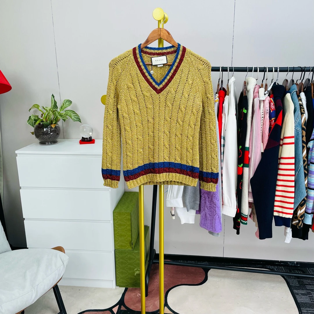 99新 GUCCI/古驰 金色拼色毛衣 s码/99新 无配件