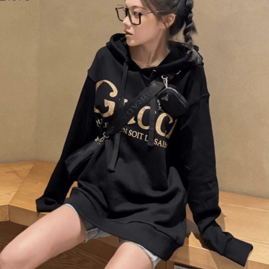 99新 GUCCI/古驰 黑色闪粉logo帽衫
