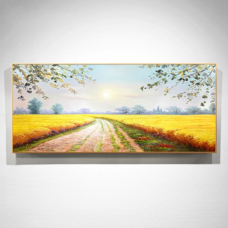 东江源手绘油画客厅装饰画沙发背景墙挂画轻奢田园风《风吹麦浪》