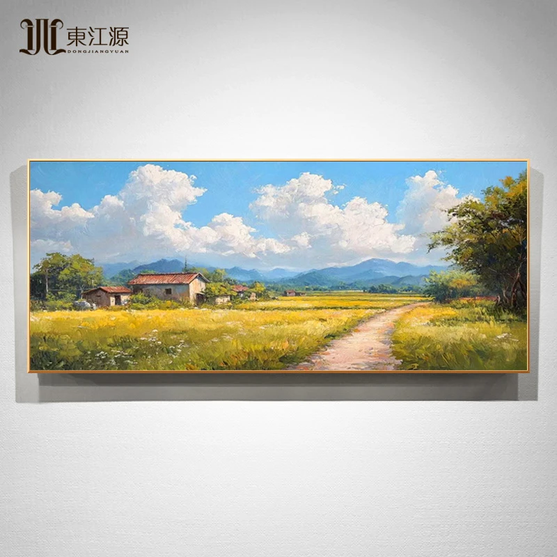 东江源手绘乡村风景油画美式轻奢客厅沙发背景墙挂画欧式风景画