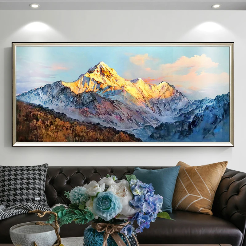 东江源手绘油画日照金山欧式客厅装饰画风景沙发背景墙壁画定制