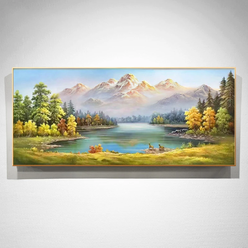 东江源手绘油画客厅装饰画风景挂画现代简约轻奢聚宝盆金山壁画