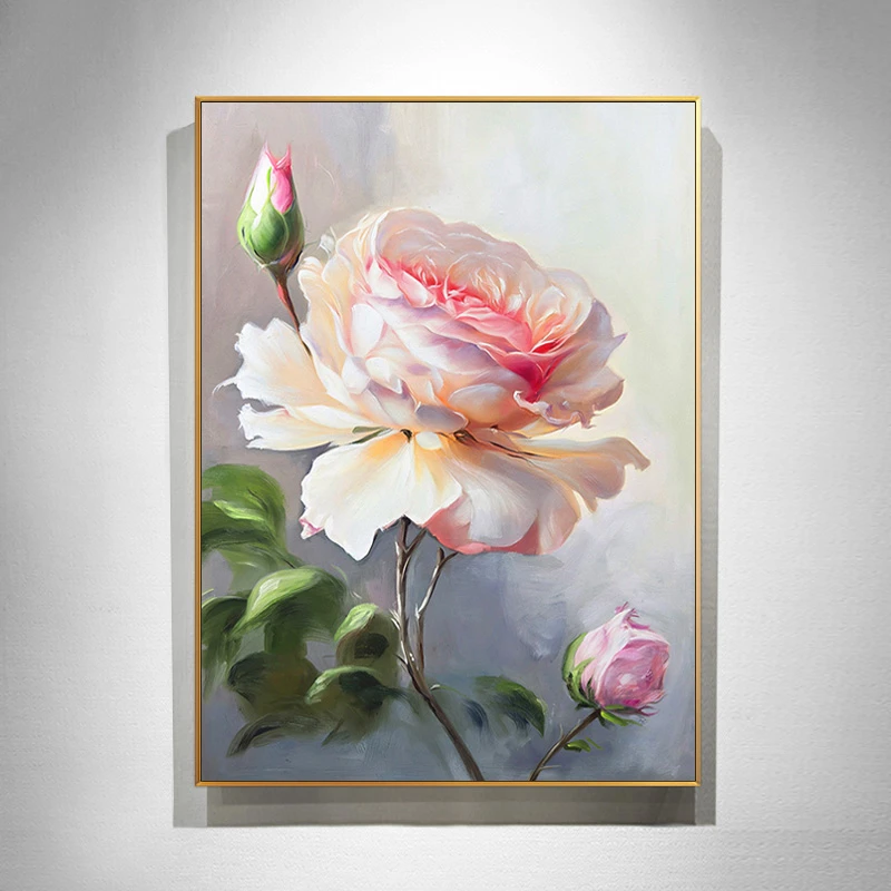 东江源纯手绘油画现代简约玄关牡丹花卉装饰画客厅餐厅轻奢挂画