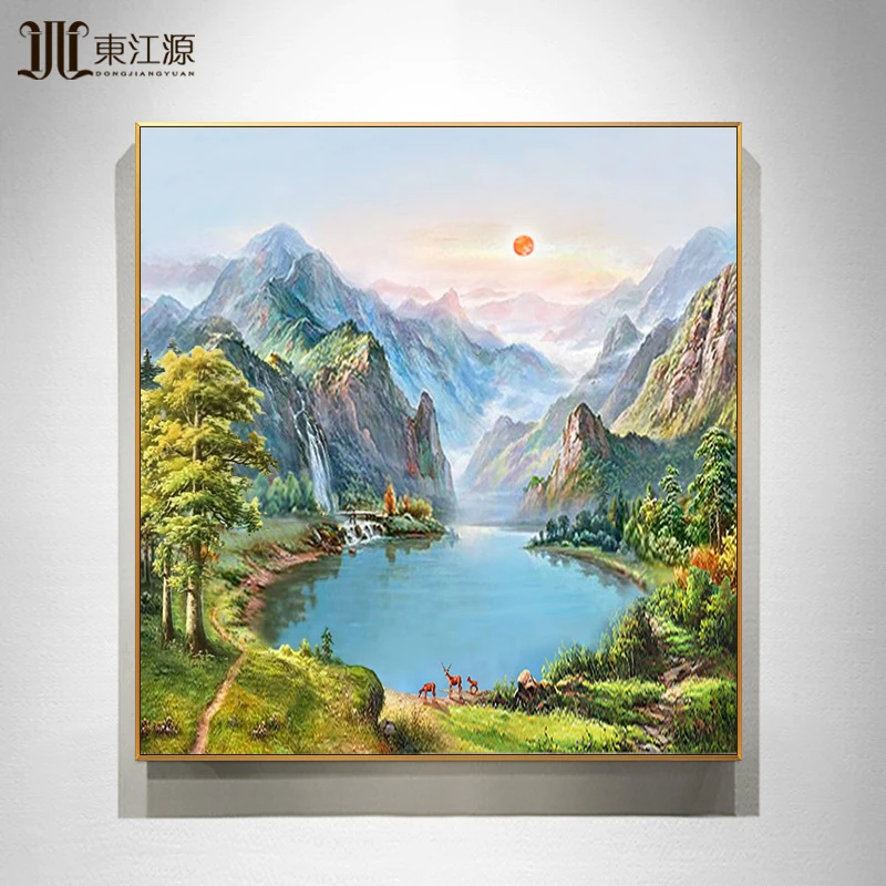 东江源纯手绘油画客厅玄关餐厅装饰画欧式美式风景山水画聚宝盆