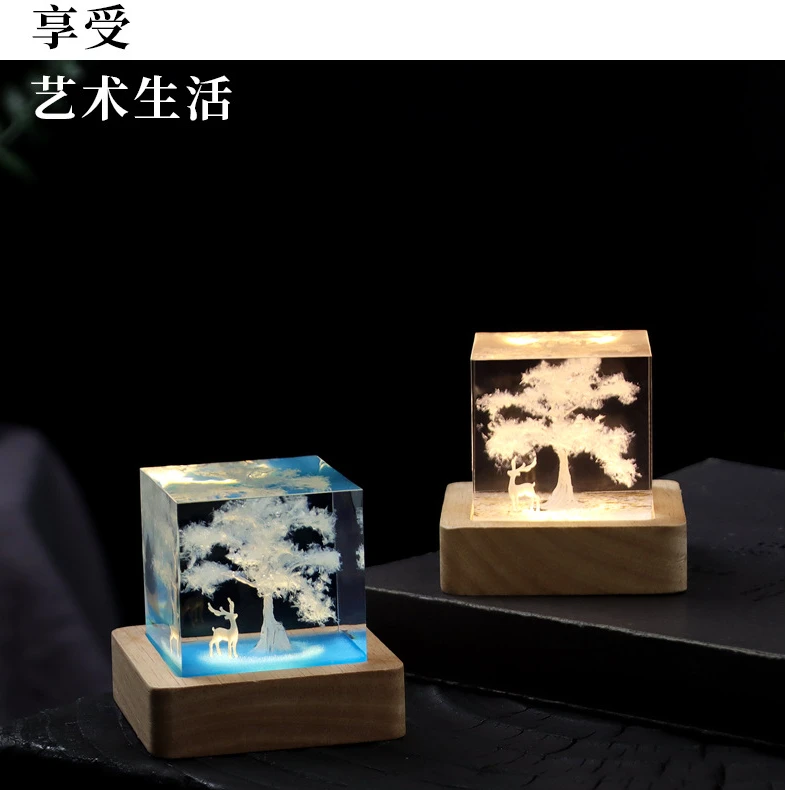 手工创意白鹿樱花情侣同学树脂灯饰生日礼品摆件USB线插电小夜灯