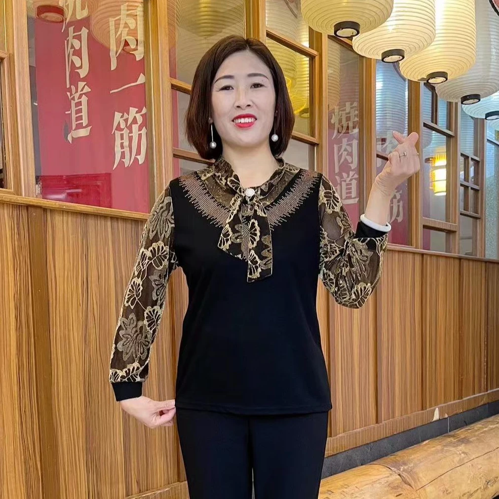 秋冬加绒新款碎花长袖百搭拼接时尚小衫