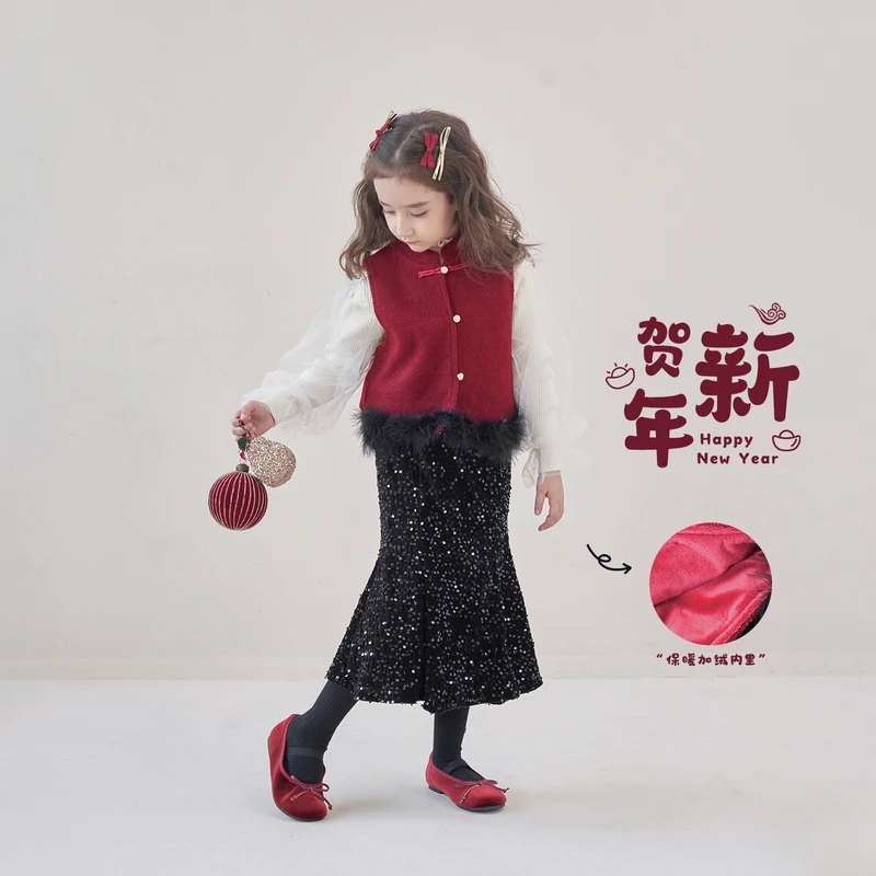 【杨梅家】定制童装女童加绒套装ME11103