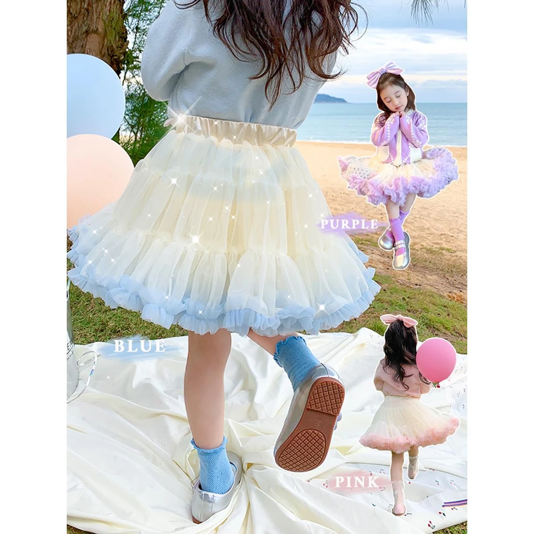 女童半身裙春款儿童蛋糕蓬蓬裙甜美网纱短裙公主MD12152
