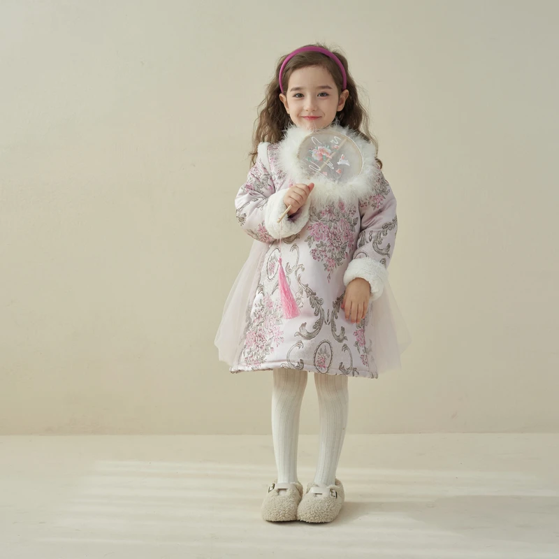 杨梅家女童童装冬季新款夹棉旗袍裙MD12041